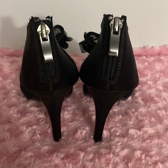KATE PRESTON SHEER BLACK LACE PEEP TOE STILET HEELS size 8.5 - Picture 5 of 8